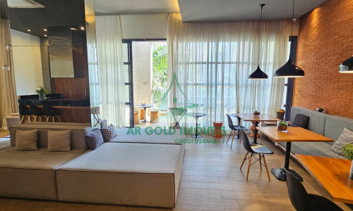 Apartamento mobiliado no Itaim Bibi | 40m² | varanda | andar alto | 1 vaga